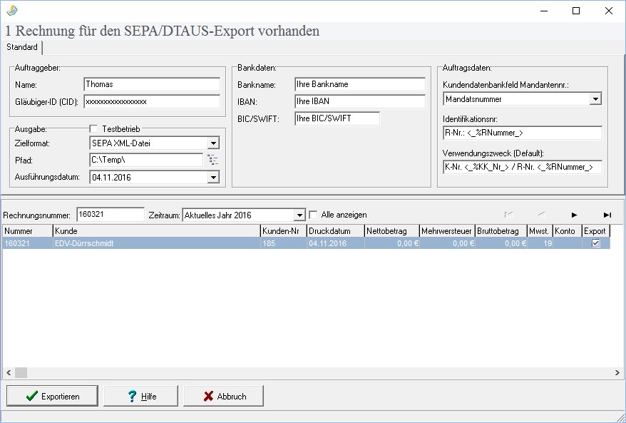 Software exportiert eine SEPA Lastschriftdatei